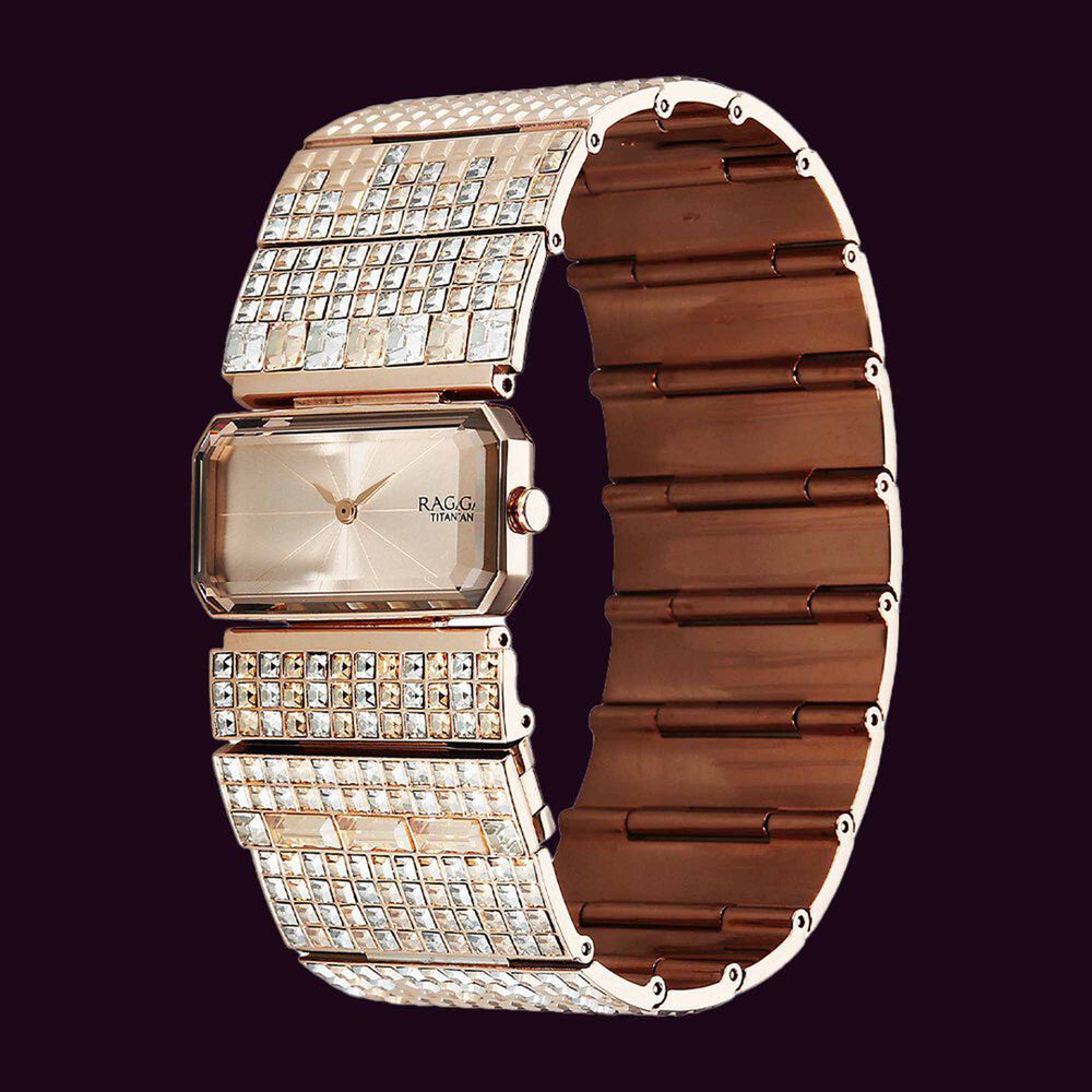 Titan Raga Cocktails Quartz Analog Rose Gold Dial Stainless Steel Strap Watch For Women