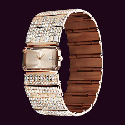 Titan Raga Cocktails Quartz Analog Rose Gold Dial Stainless Steel Strap Watch For Women