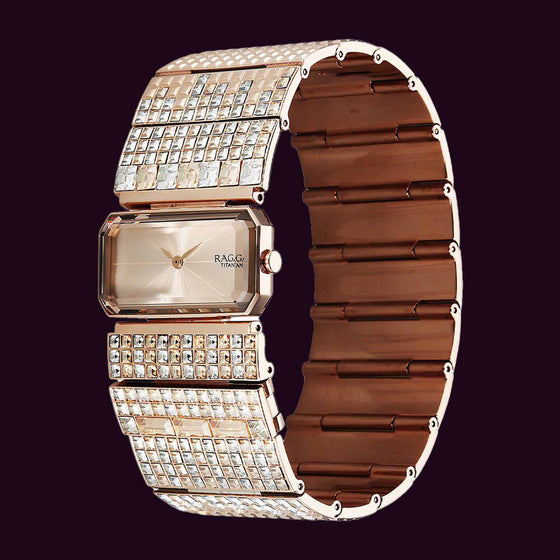 Titan Raga Cocktails Quartz Analog Rose Gold Dial Stainless Steel Strap Watch For Women