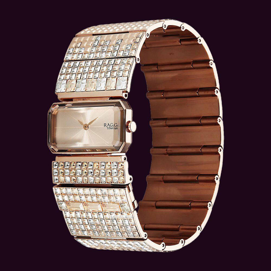 Titan Raga Cocktails Quartz Analog Rose Gold Dial Stainless Steel Strap Watch For Women