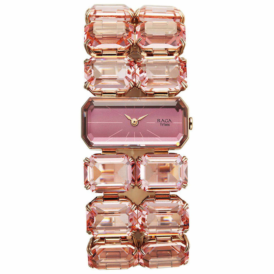 Titan Raga Cocktails Pink Dial Rose Gold Stainless Steel Strap Analog Watch for Women