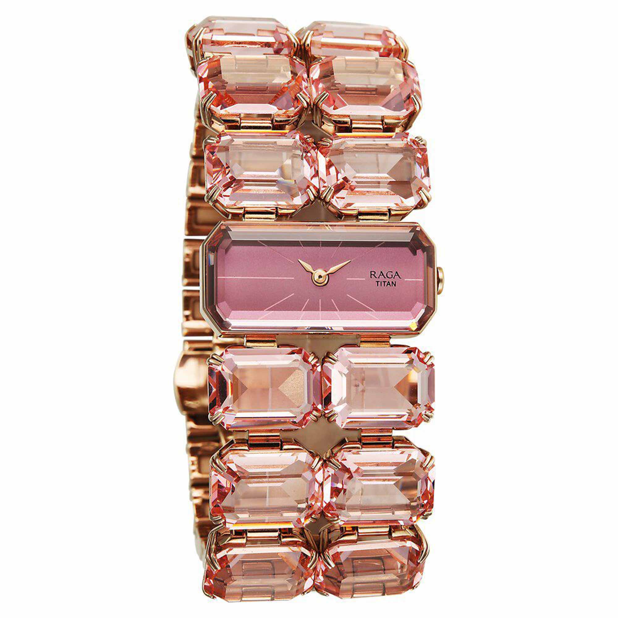 Titan Raga Cocktails Pink Dial Rose Gold Stainless Steel Strap Analog Watch for Women