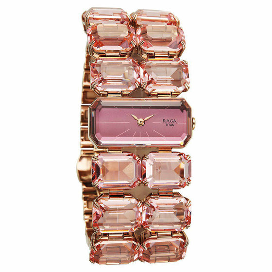 Titan Raga Cocktails Quartz Analog Rose Gold Dial Stainless Steel Strap Watch For Women