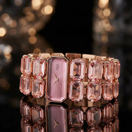 Titan Raga Cocktails Pink Dial Rose Gold Stainless Steel Strap Analog Watch for Women