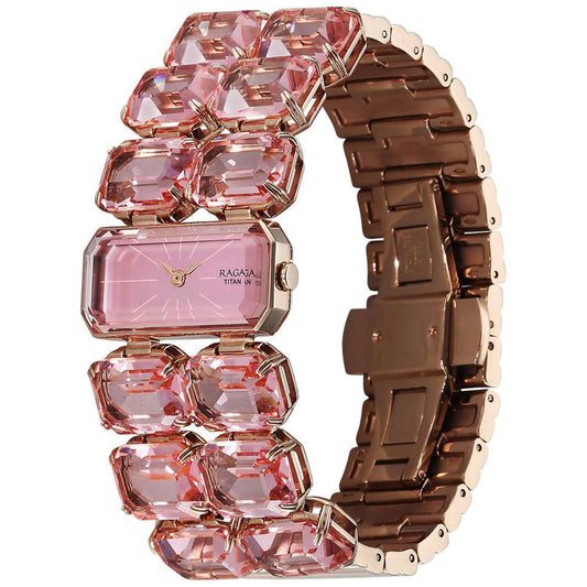Titan Raga Cocktails Quartz Analog Rose Gold Dial Stainless Steel Strap Watch For Women