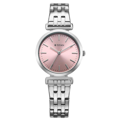 Titan Workmode Quartz Analog Pink Dial Stainless Steel Strap Watch For Women