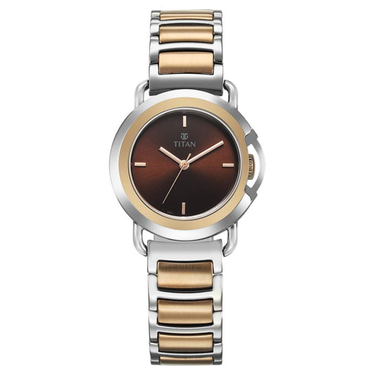 Titan Workmode Quartz Analog Brown Dial Stainless Steel Strap Watch For Women