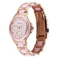 Titan Glamour Quartz Multifunction Mother Of Pearl Dial Pink Ceramic & Steel Strap Watch For Women