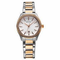 Titan Glamour Quartz Analog with Date Silver Dial Two Toned Stainless Steel Strap Watch For Women