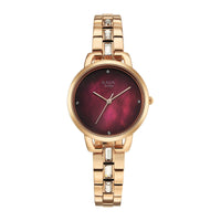 Titan Raga Glimmers Quartz Analog Red Mother of Pearl Dial Rose Gold Metal Strap Watch For Women