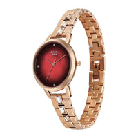 Titan Raga Glimmers Quartz Analog Red Mother of Pearl Dial Rose Gold Metal Strap Watch For Women
