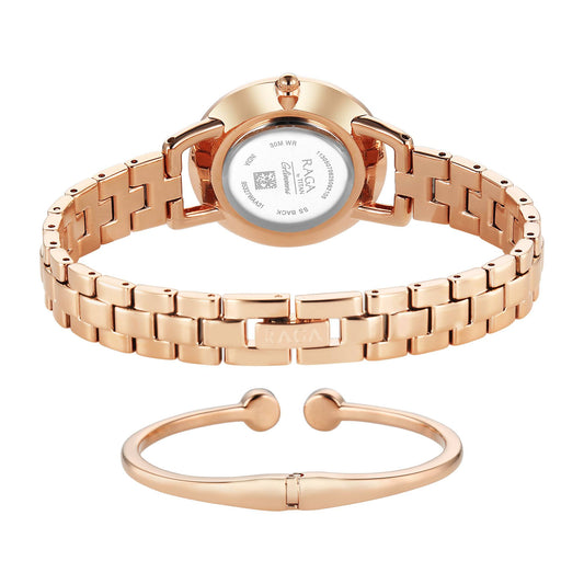 Titan Raga Glimmers Red MOP Round Dial Brass Strap Watch For Women