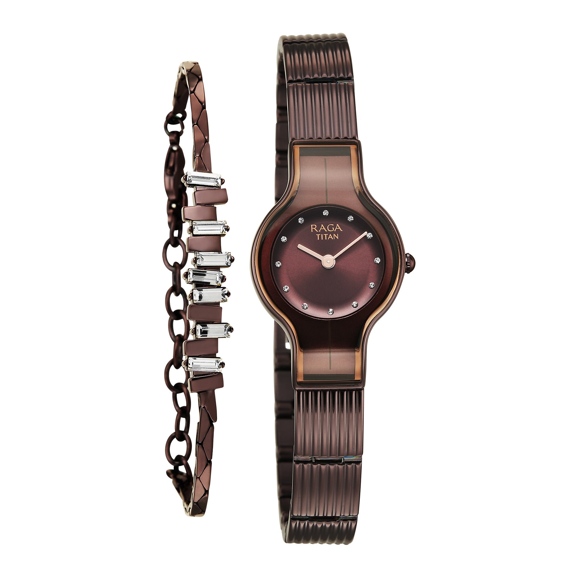 Titan Raga Glimmers Brown Dial Metal Strap Analog Watch for Women