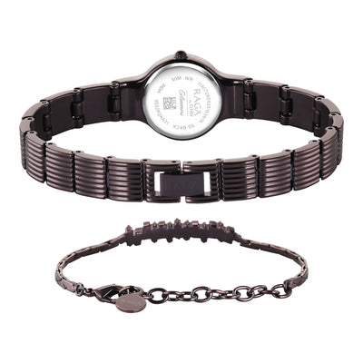 Titan Raga Glimmers Quartz Analog Rose Gold Dial Brown Metal Strap Watch For Women