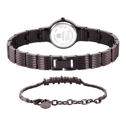 Titan Raga Glimmers Quartz Analog Rose Gold Dial Brown Metal Strap Watch For Women