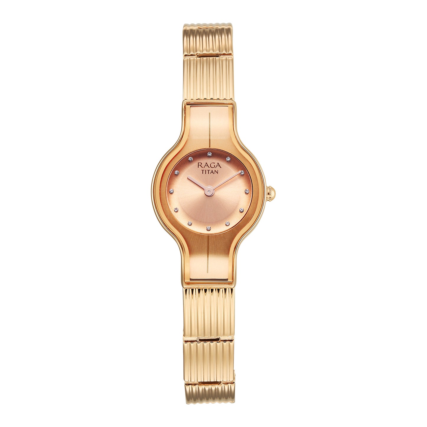 Titan Raga Glimmers Quartz Analog Brown Dial Rose Gold Metal Strap Watch For Women