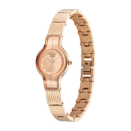 Titan Raga Glimmers Quartz Analog Brown Dial Rose Gold Metal Strap Watch For Women