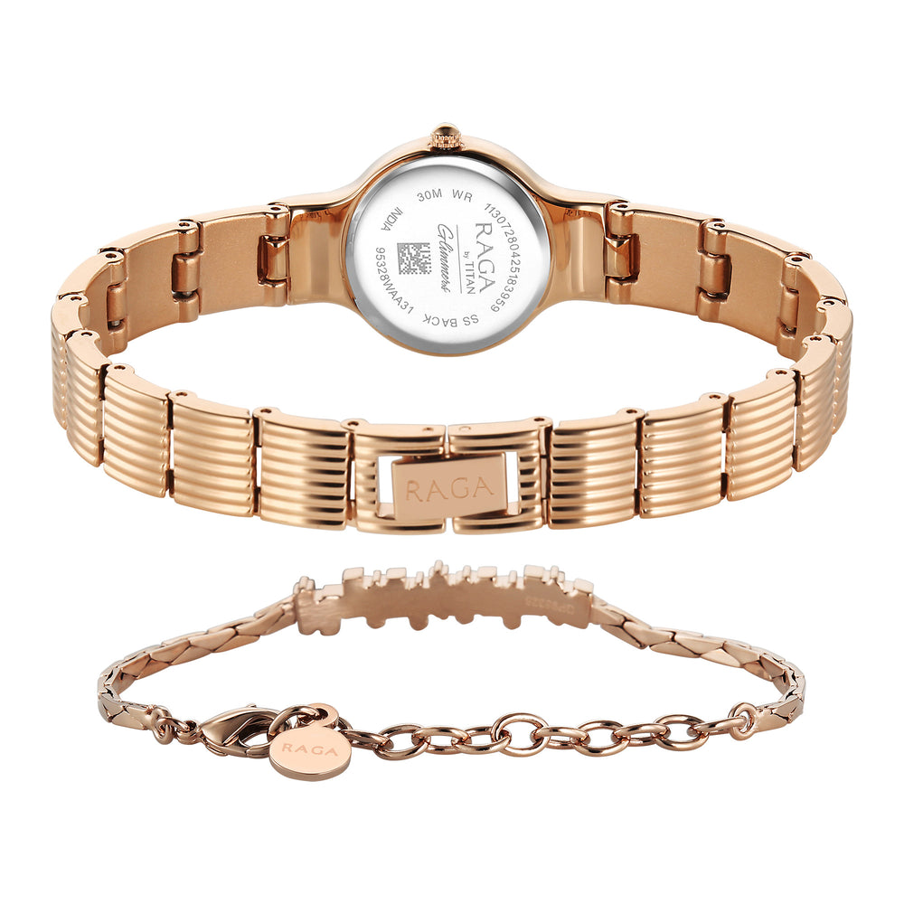 Titan Raga Glimmers Quartz Analog Brown Dial Rose Gold Metal Strap Watch For Women