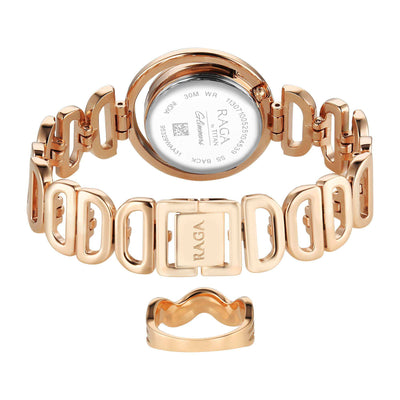 Titan Raga Glimmers Quartz Analog Mother of Pearl Dial Rose Gold Metal Strap Watch For Women