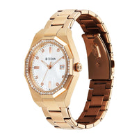 Titan Purple Oro Time Quartz Mother Of Pearl Dial Rose Gold Strap Watch For Ladies