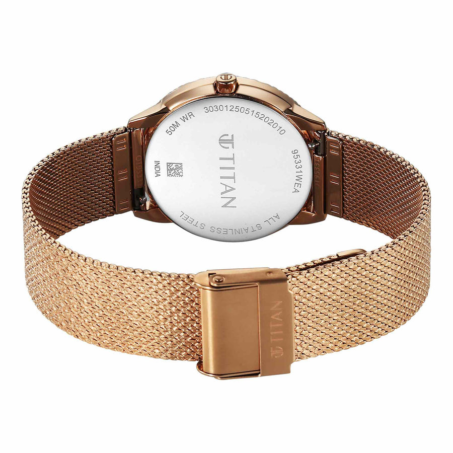 Titan Purple Oro Time Quartz Green Dial Rose Gold Strap Watch For Ladies