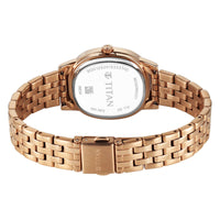 Titan Purple Oro Time Quartz Brown Dial Rose Gold Strap Watch For Ladies