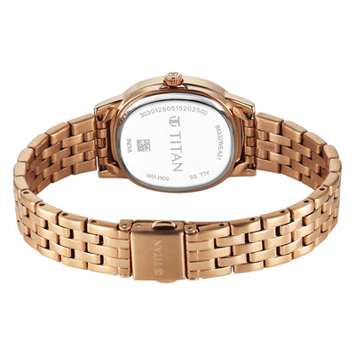 Titan Purple Oro Time Quartz Brown Dial Rose Gold Strap Watch For Ladies