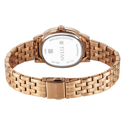 Titan Purple Oro Time Quartz Brown Dial Rose Gold Strap Watch For Ladies