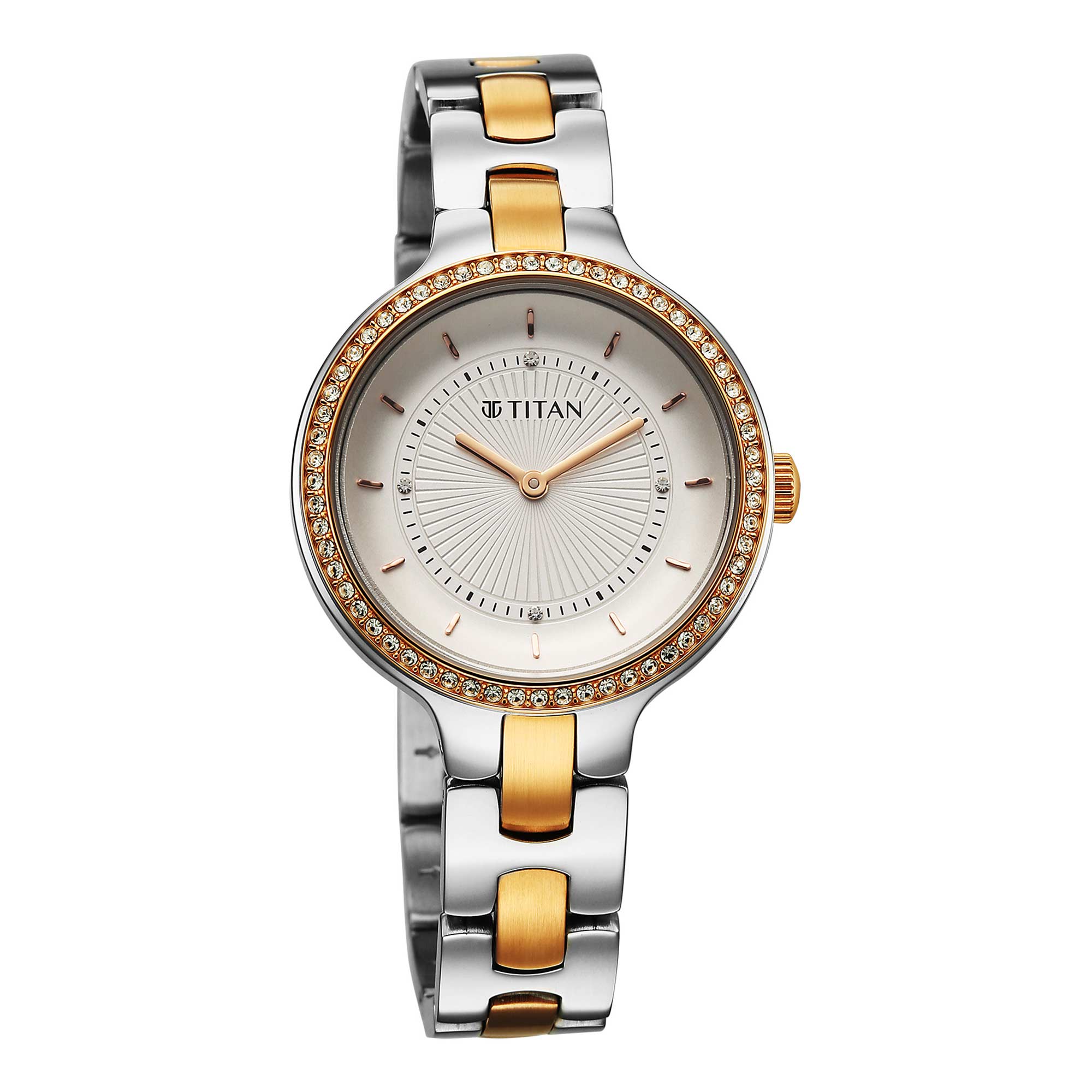 Titan Purple White Dial Dual Color Stainless Steel Strap Analog Watch for Women