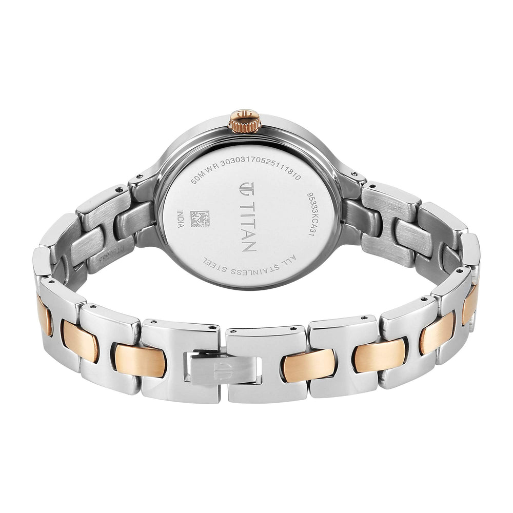 Titan Purple Oro Time Quartz White Dial Two Tone Strap Watch For Ladies