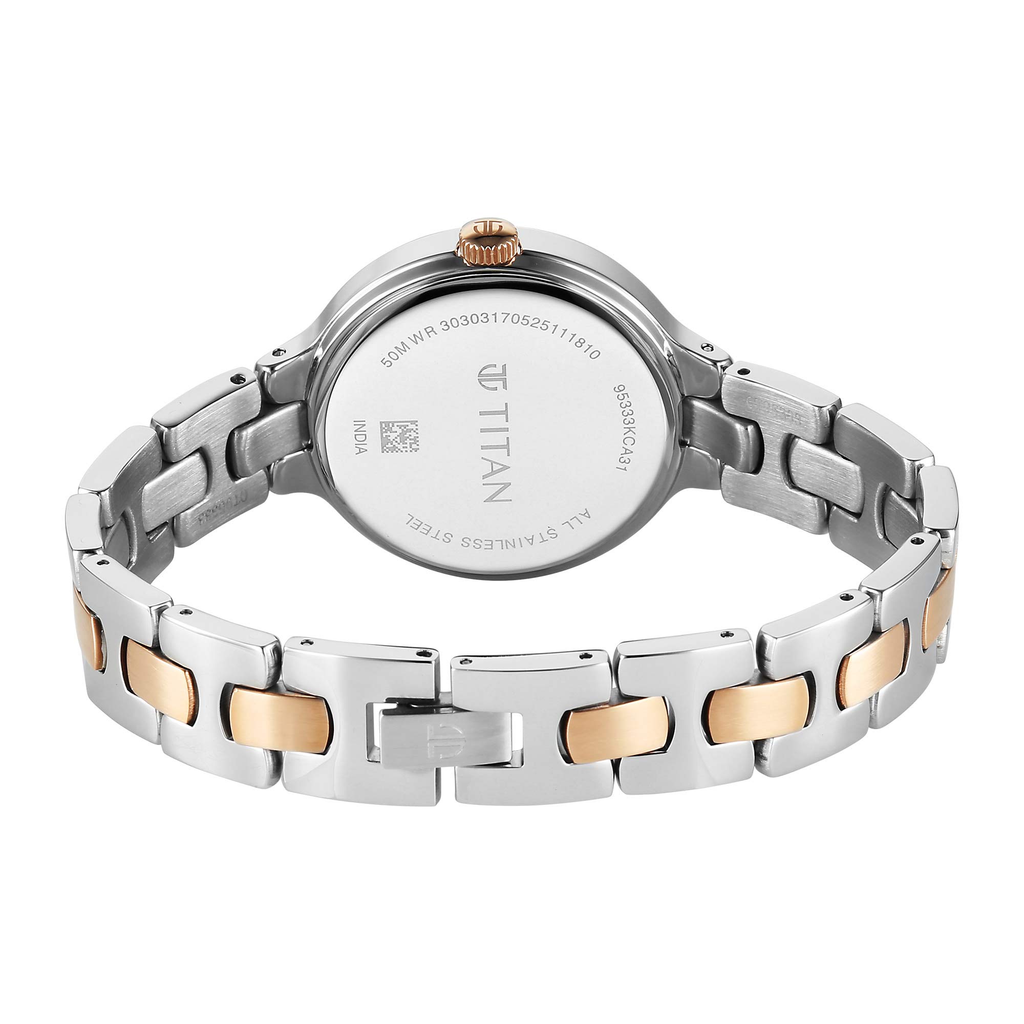 Titan Purple White Dial Dual Color Stainless Steel Strap Analog Watch for Women