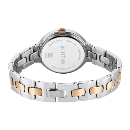 Titan Purple Oro Time Quartz White Dial Two Tone Strap Watch For Ladies