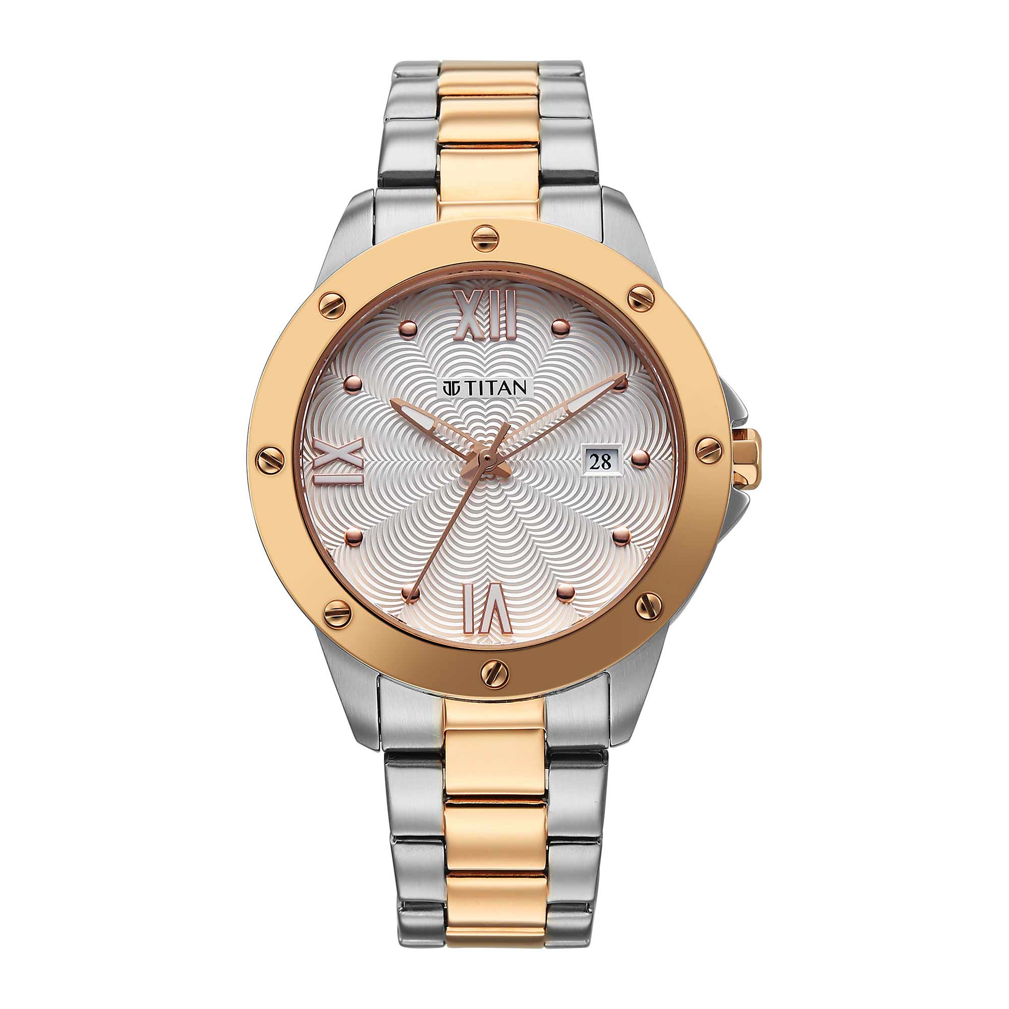 Titan Purple Mother of Pearl Dial Dual Color Analog with Date Watch for Women