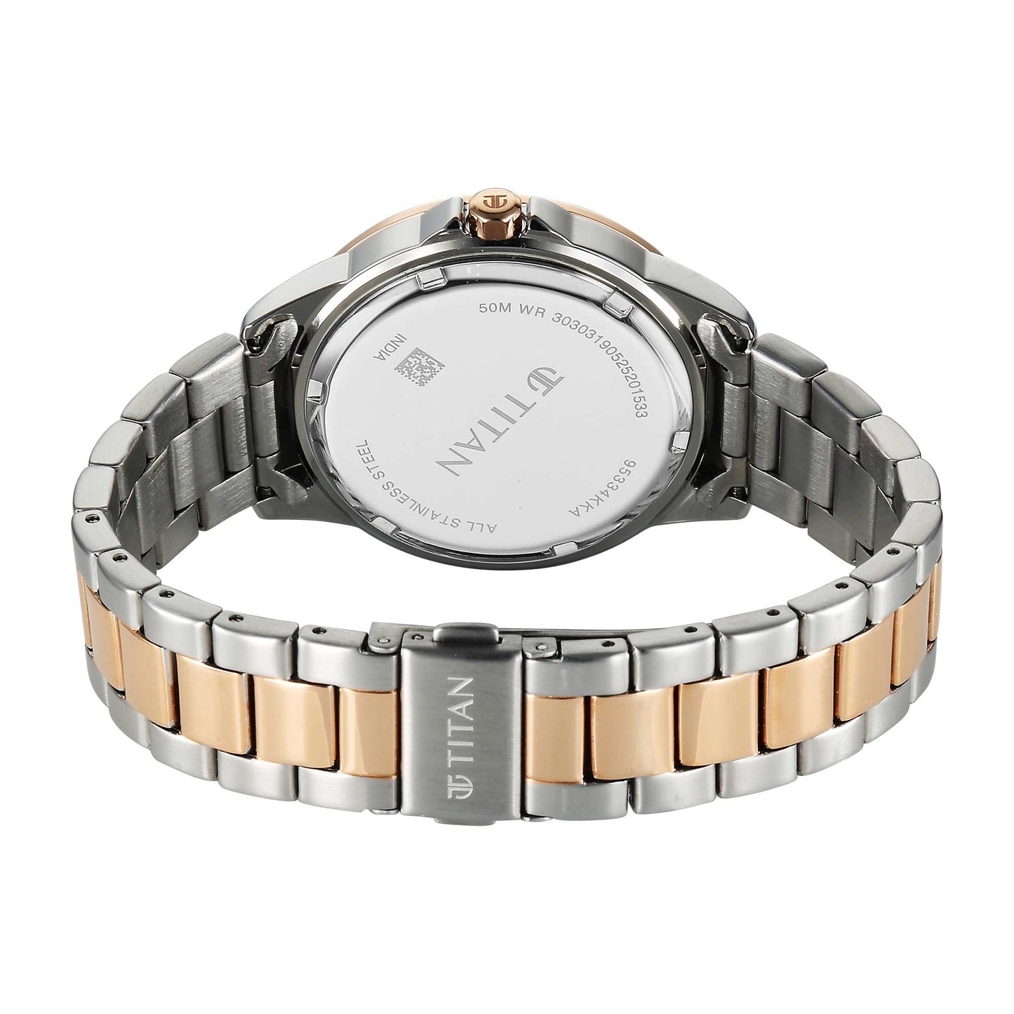 Titan Purple Oro Time Quartz White Dial Two Tone Strap Watch For Ladies