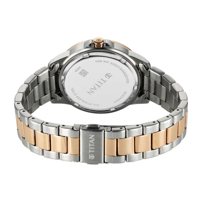 Titan Purple Oro Time Quartz White Dial Two Tone Strap Watch For Ladies