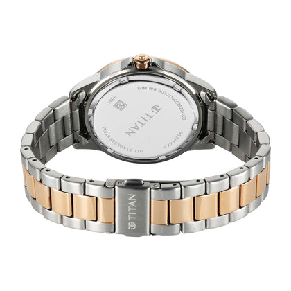 Titan Purple Oro Time Quartz White Dial Two Tone Strap Watch For Ladies