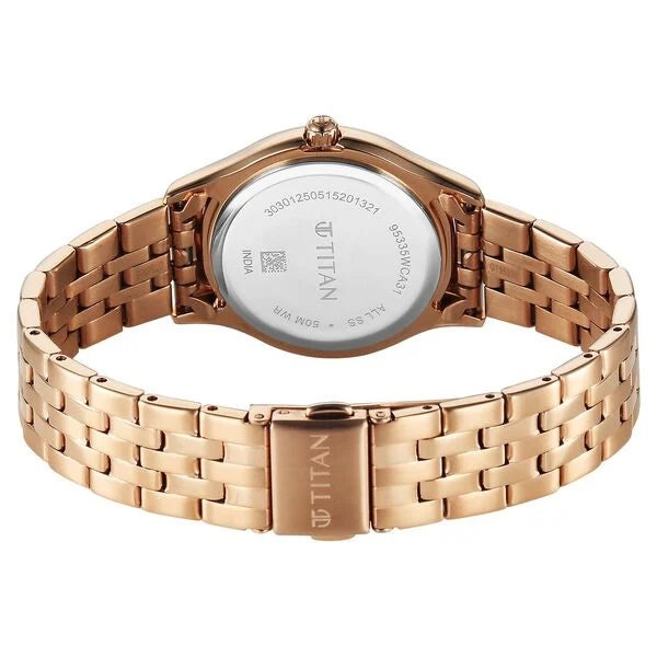 Titan Fashion Mother of Pearl Dial Rose Gold Stainless Steel Strap Analog Watch for Women