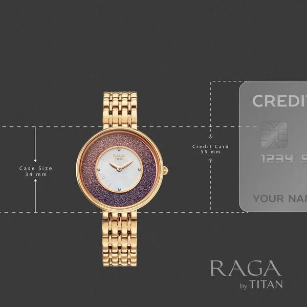 Titan Raga Glimmers Mother of Pearl Dial Rose Gold Metal Strap Analog Watch for Women