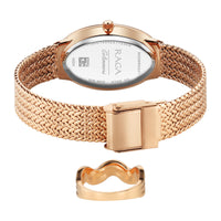 Titan Raga Glimmers Quartz Analog Brown Mother Of Pearl Dial Rose Gold Metal Strap Watch For Women