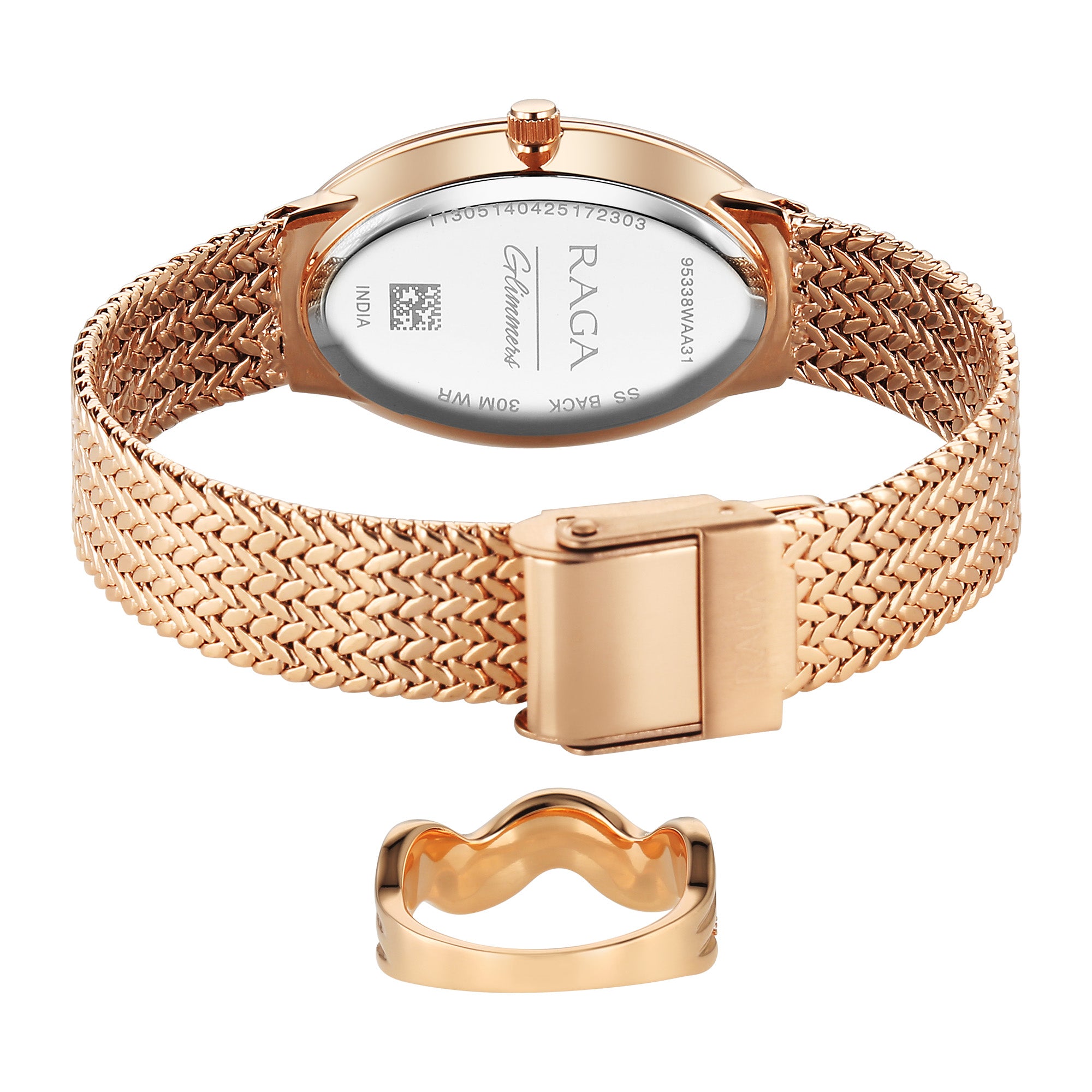 Titan Raga Glimmers Brown Mother of Pearl Oval Dial Rose Gold Metal Strap Analog Watch for Women