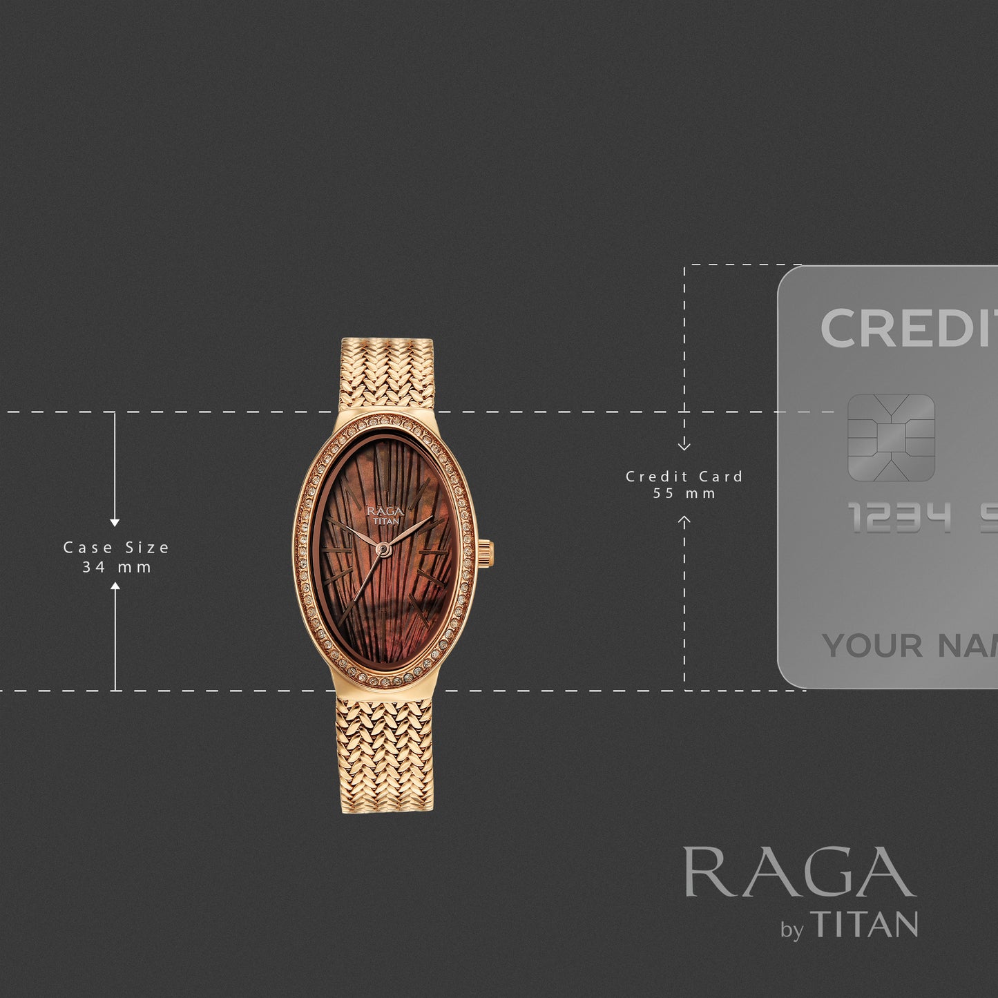 Titan Raga Glimmers Quartz Analog Brown Mother Of Pearl Dial Rose Gold Metal Strap Watch For Women