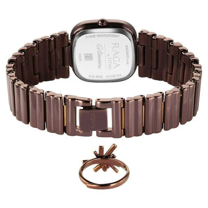 Titan Raga Glimmers Quartz Analog Brown Mother Of Pearl Dial Brown Metal Strap Watch For Women