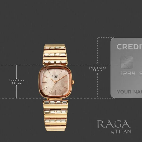 Titan Raga Glimmers Quartz Analog Rose Gold Dial Rose Gold Metal Strap Watch For Women