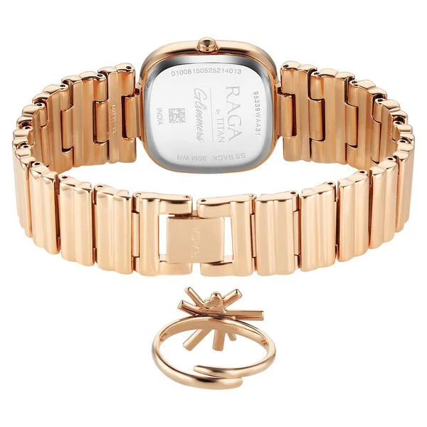 Titan Raga Glimmers Quartz Analog Rose Gold Dial Rose Gold Metal Strap Watch For Women