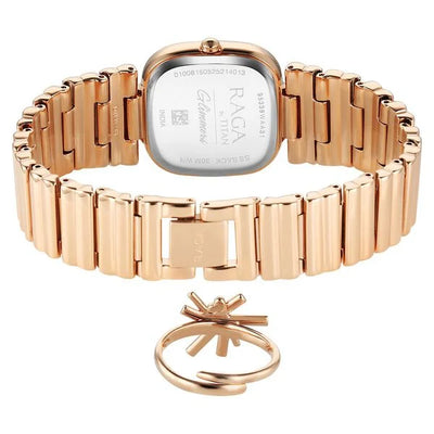 Titan Raga Glimmers Quartz Analog Rose Gold Dial Rose Gold Metal Strap Watch For Women