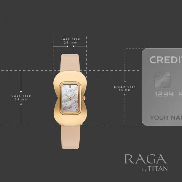 Titan Raga Glimmers Mother of Pearl Dial Beige Leather Strap Analog Watch for Women