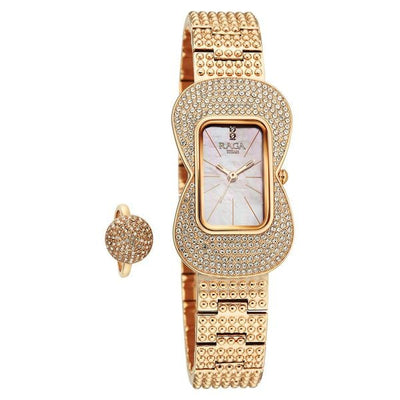 Titan Raga Glimmers Quartz Analog Pink Mother Of Pearl Dial Rose Gold Metal Strap Watch For Women