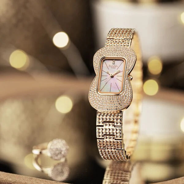 Titan Raga Glimmers Quartz Analog Pink Mother Of Pearl Dial Rose Gold Metal Strap Watch For Women