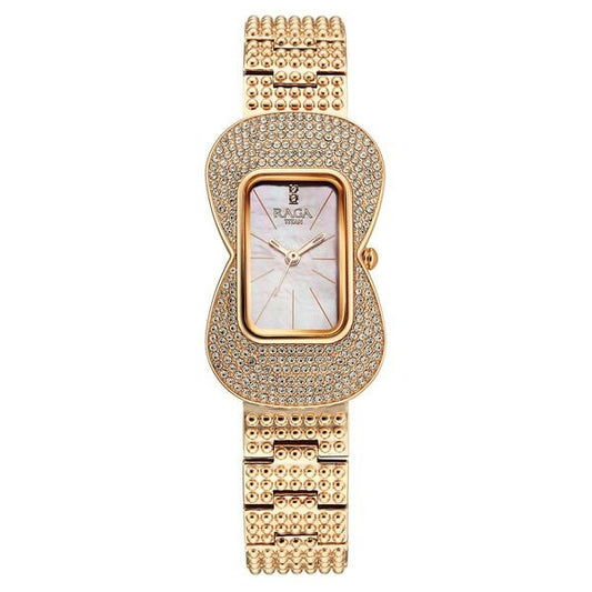Titan Raga Glimmers Quartz Analog Pink Mother Of Pearl Dial Rose Gold Metal Strap Watch For Women
