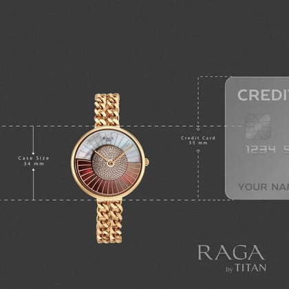 Titan Raga Glimmers Quartz Analog Mother of Pearl Dial Rose Gold Stainless Steel Strap Watch For Women
